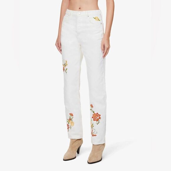 RARE! Reformation White Cynthia Straight Leg Mid Rise Denim Jeans - Picture 4 of 17